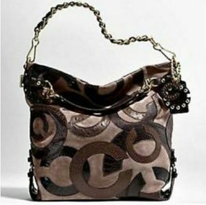Coach Luxury Suede Brooke Inlaid Patchwork OP Bag